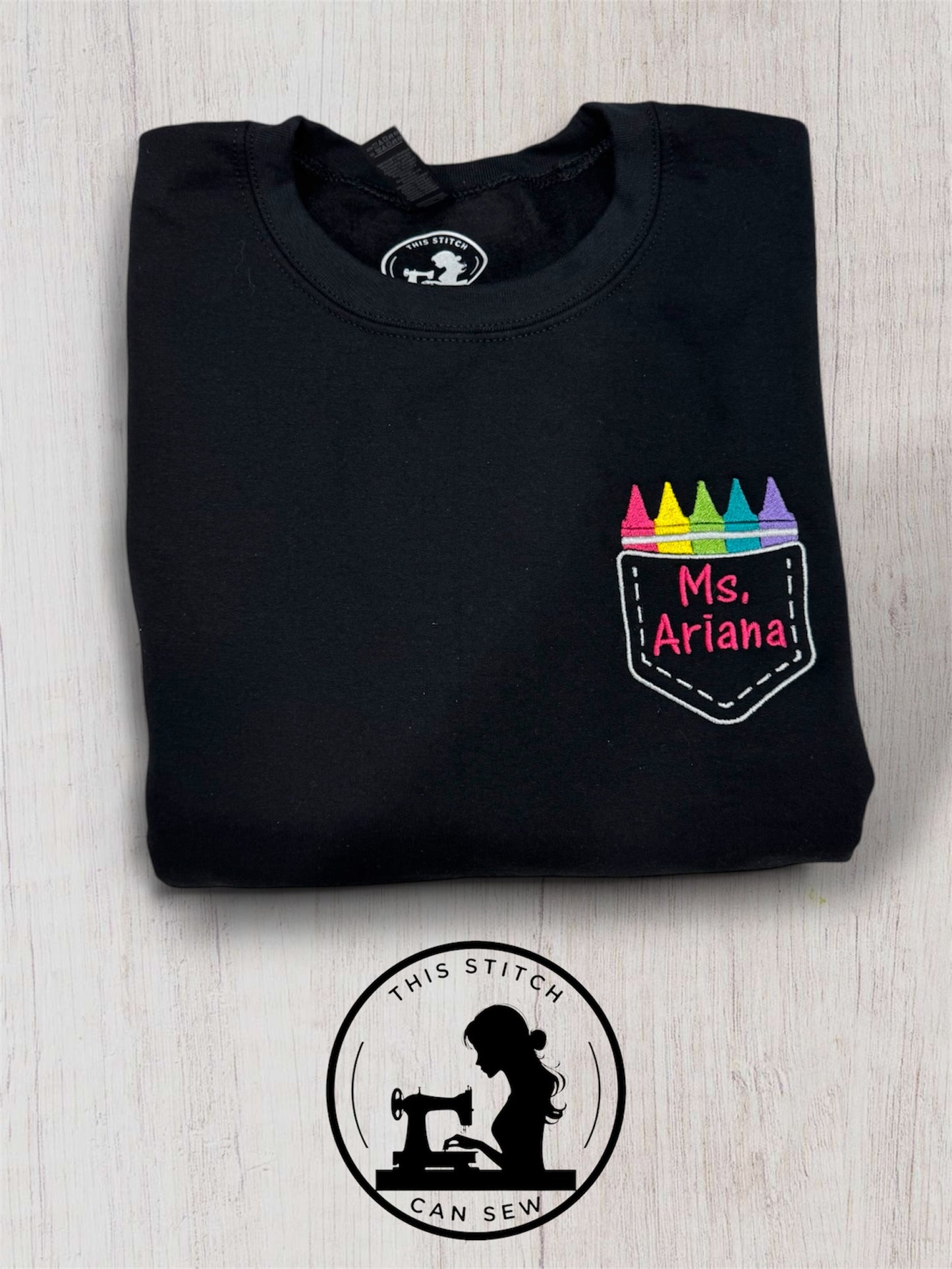 Personalized Crayon Pocket Sweatshirt for Teacher