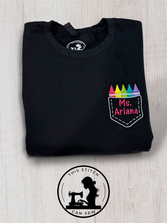 Personalized Crayon Pocket Sweatshirt for Teacher